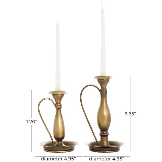 Bronze Metal Antique Style Candle Holder with Candle Plates & Handles Set